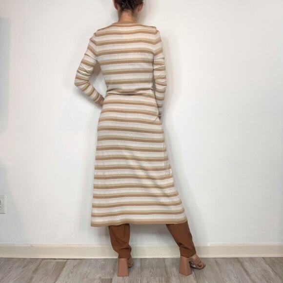 NWOT L'AGENCE Marija metallic striped long cardigan duster tan button front 3045 - Picture 4 of 11